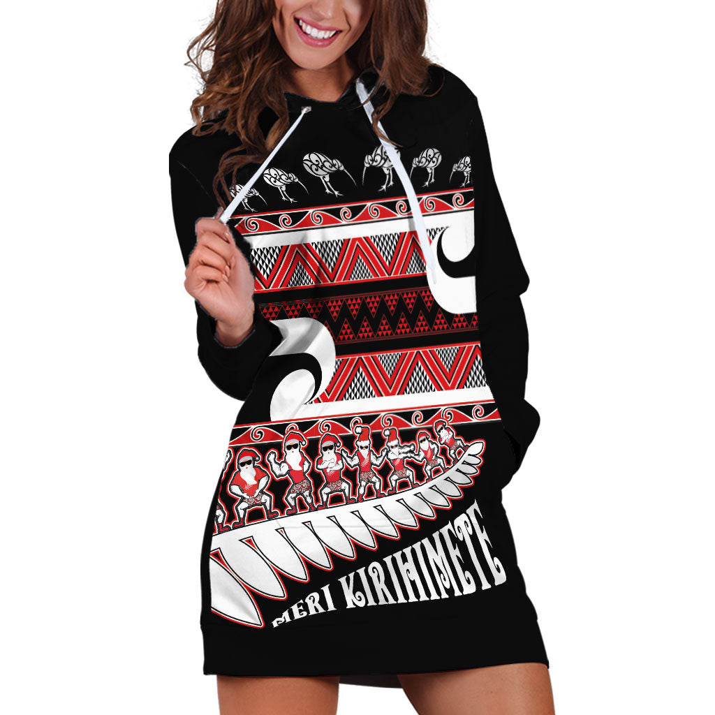 New Zealand Christmas Hoodie Dress Funny Santa Claus Haka Dance with Tukutuku LT03 Multicolor - Polynesian Pride