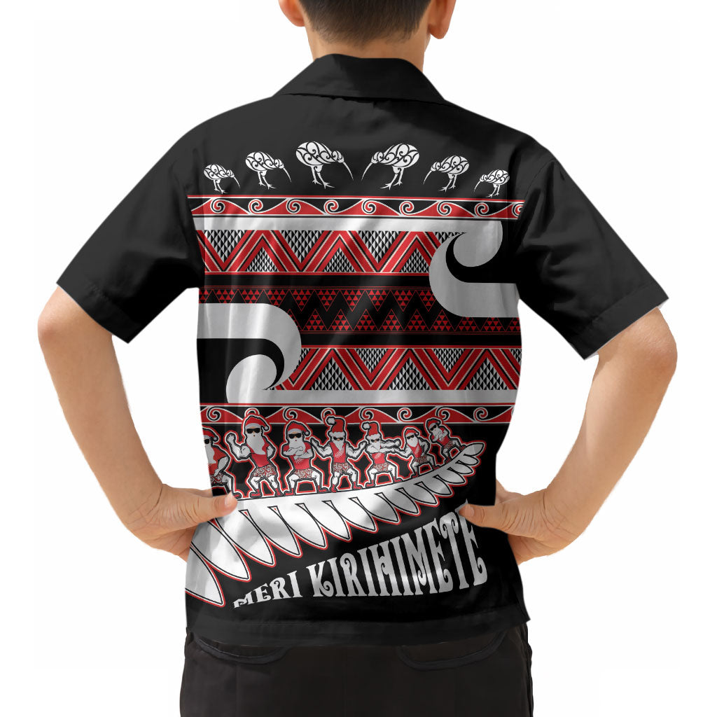 New Zealand Christmas Kid Hawaiian Shirt Funny Santa Claus Haka Dance with Tukutuku
