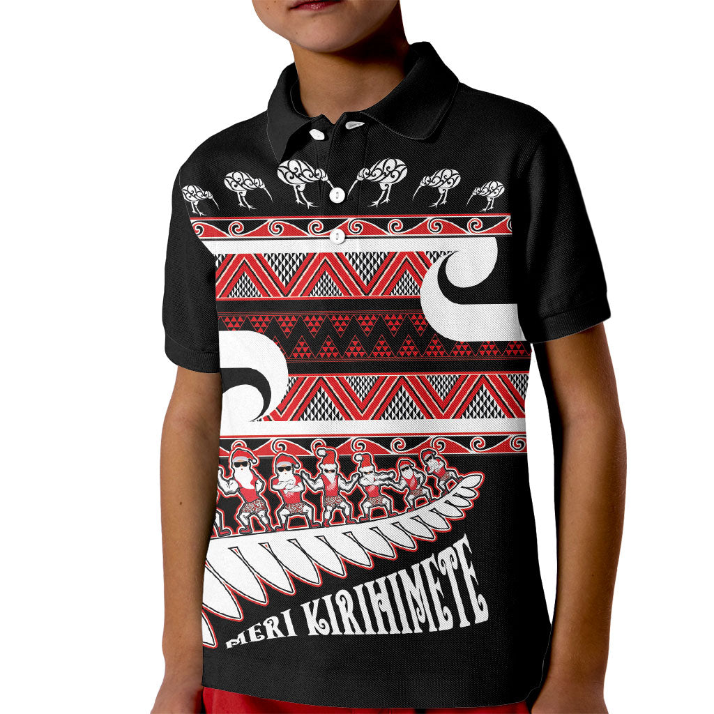 New Zealand Christmas Kid Polo Shirt Funny Santa Claus Haka Dance with Tukutuku LT03 Kid Multicolor - Polynesian Pride