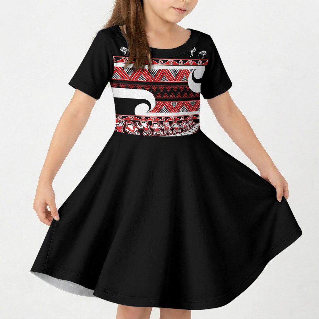 New Zealand Christmas Kid Short Sleeve Dress Funny Santa Claus Haka Dance with Tukutuku LT03 KID Multicolor - Polynesian Pride
