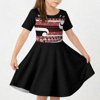 New Zealand Christmas Kid Short Sleeve Dress Funny Santa Claus Haka Dance with Tukutuku LT03 KID Multicolor - Polynesian Pride