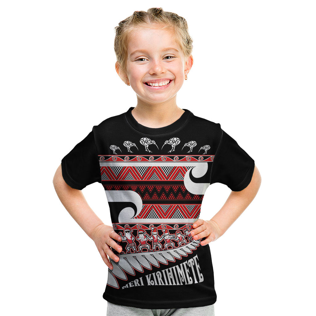 New Zealand Christmas Kid T Shirt Funny Santa Claus Haka Dance with Tukutuku LT03 Multicolor - Polynesian Pride