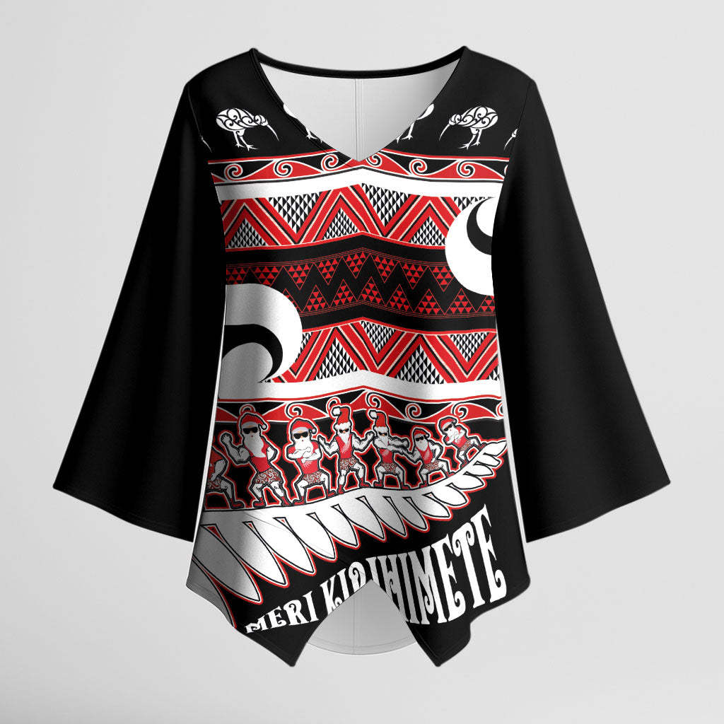 New Zealand Christmas Kimono Sleeve Blouse Funny Santa Claus Haka Dance with Tukutuku LT03 Female Multicolor - Polynesian Pride
