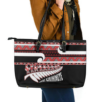 New Zealand Christmas Leather Tote Bag Funny Santa Claus Haka Dance with Tukutuku LT03 - Polynesian Pride