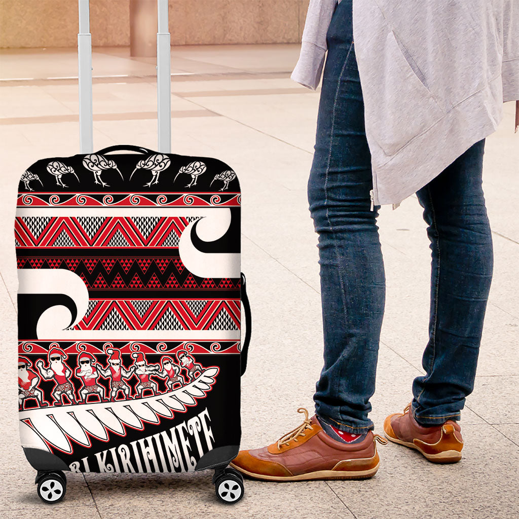 New Zealand Christmas Luggage Cover Funny Santa Claus Haka Dance with Tukutuku LT03 Multicolor - Polynesian Pride