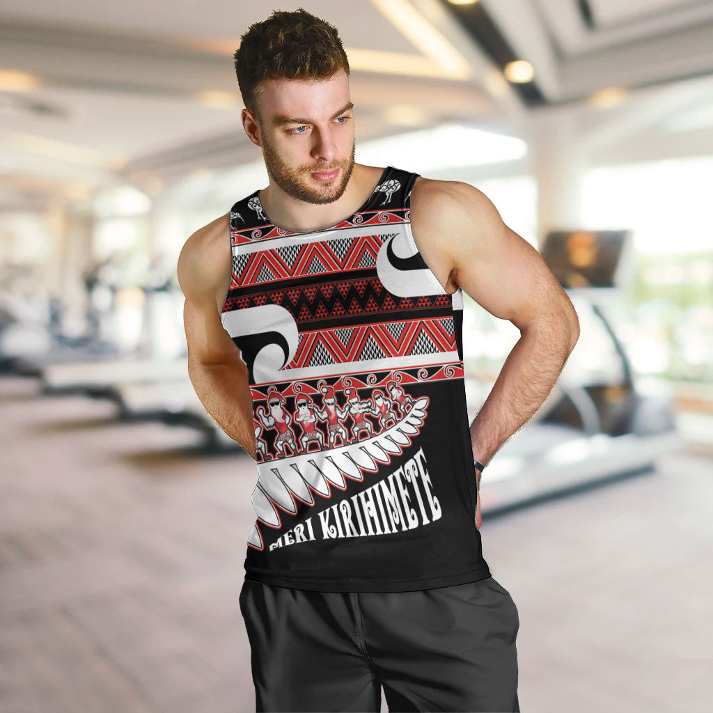 New Zealand Christmas Men Tank Top Funny Santa Claus Haka Dance with Tukutuku LT03 Multicolor - Polynesian Pride