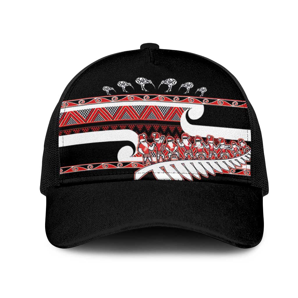 New Zealand Christmas Mesh Trucker Cap Funny Santa Claus Haka Dance with Tukutuku LT03 One Size Black Multicolor - Polynesian Pride