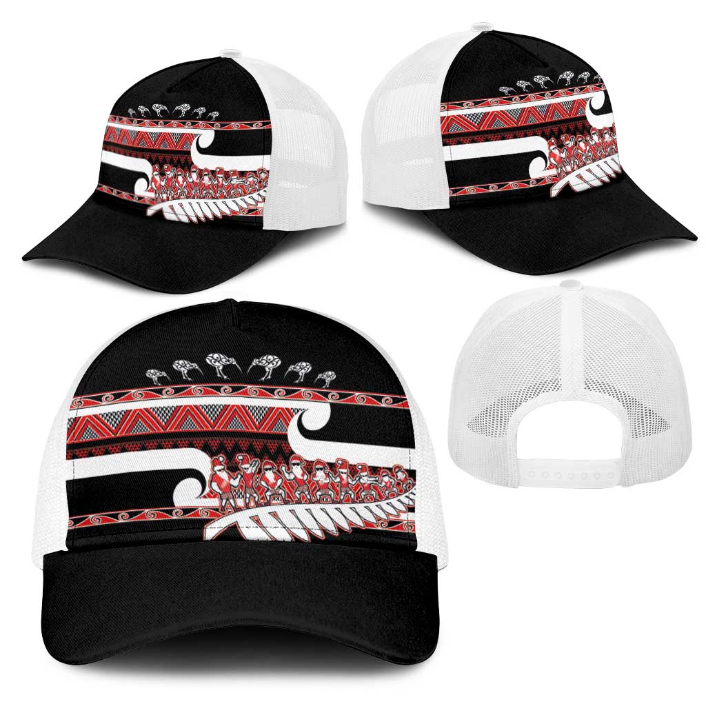 New Zealand Christmas Mesh Trucker Cap Funny Santa Claus Haka Dance with Tukutuku LT03 - Polynesian Pride