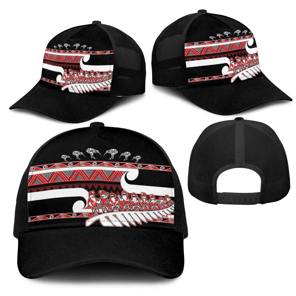New Zealand Christmas Mesh Trucker Cap Funny Santa Claus Haka Dance with Tukutuku LT03 - Polynesian Pride