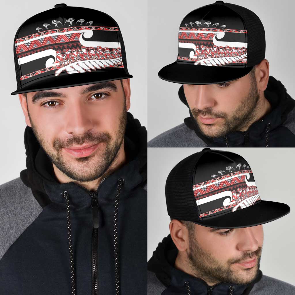 New Zealand Christmas Mesh Trucker Cap Funny Santa Claus Haka Dance with Tukutuku LT03 - Polynesian Pride