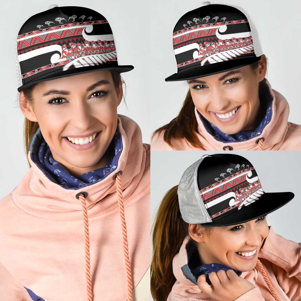 New Zealand Christmas Mesh Trucker Cap Funny Santa Claus Haka Dance with Tukutuku LT03 - Polynesian Pride