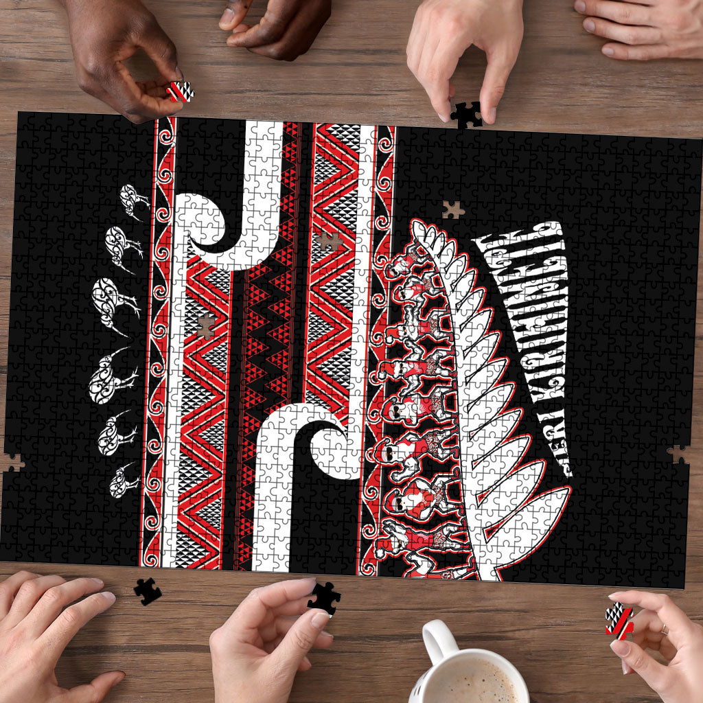 New Zealand Christmas Puzzle Funny Santa Claus Haka Dance with Tukutuku LT03 - Polynesian Pride