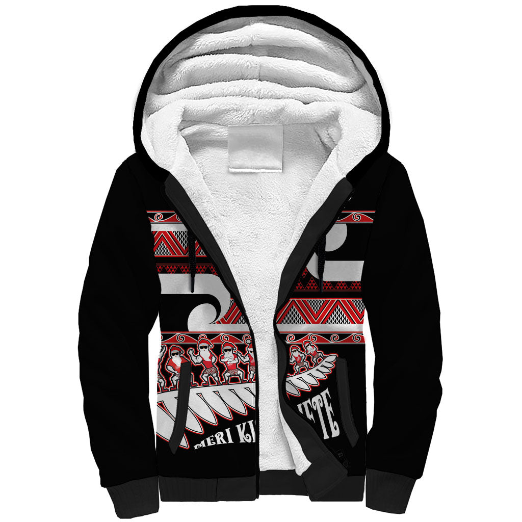 New Zealand Christmas Sherpa Hoodie Funny Santa Claus Haka Dance with Tukutuku LT03 Unisex Multicolor - Polynesian Pride