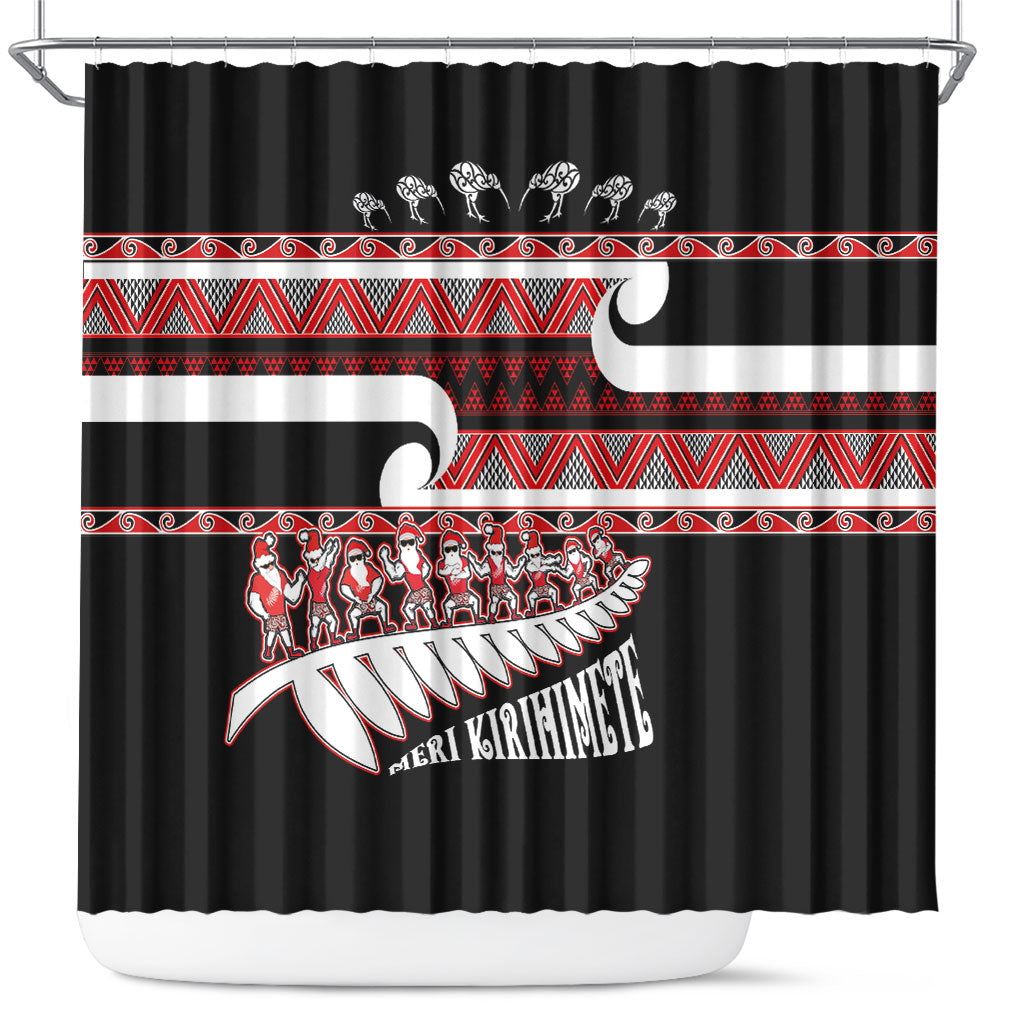 New Zealand Christmas Shower Curtain Funny Santa Claus Haka Dance with Tukutuku LT03 Multicolor - Polynesian Pride