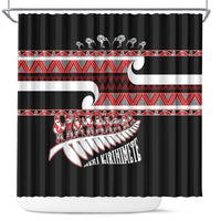 New Zealand Christmas Shower Curtain Funny Santa Claus Haka Dance with Tukutuku LT03 Multicolor - Polynesian Pride