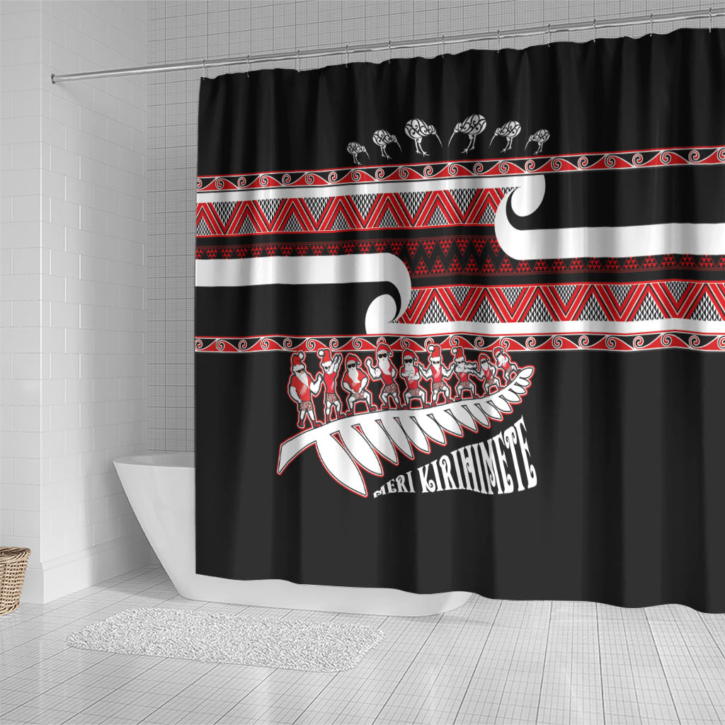 New Zealand Christmas Shower Curtain Funny Santa Claus Haka Dance with Tukutuku LT03 - Polynesian Pride