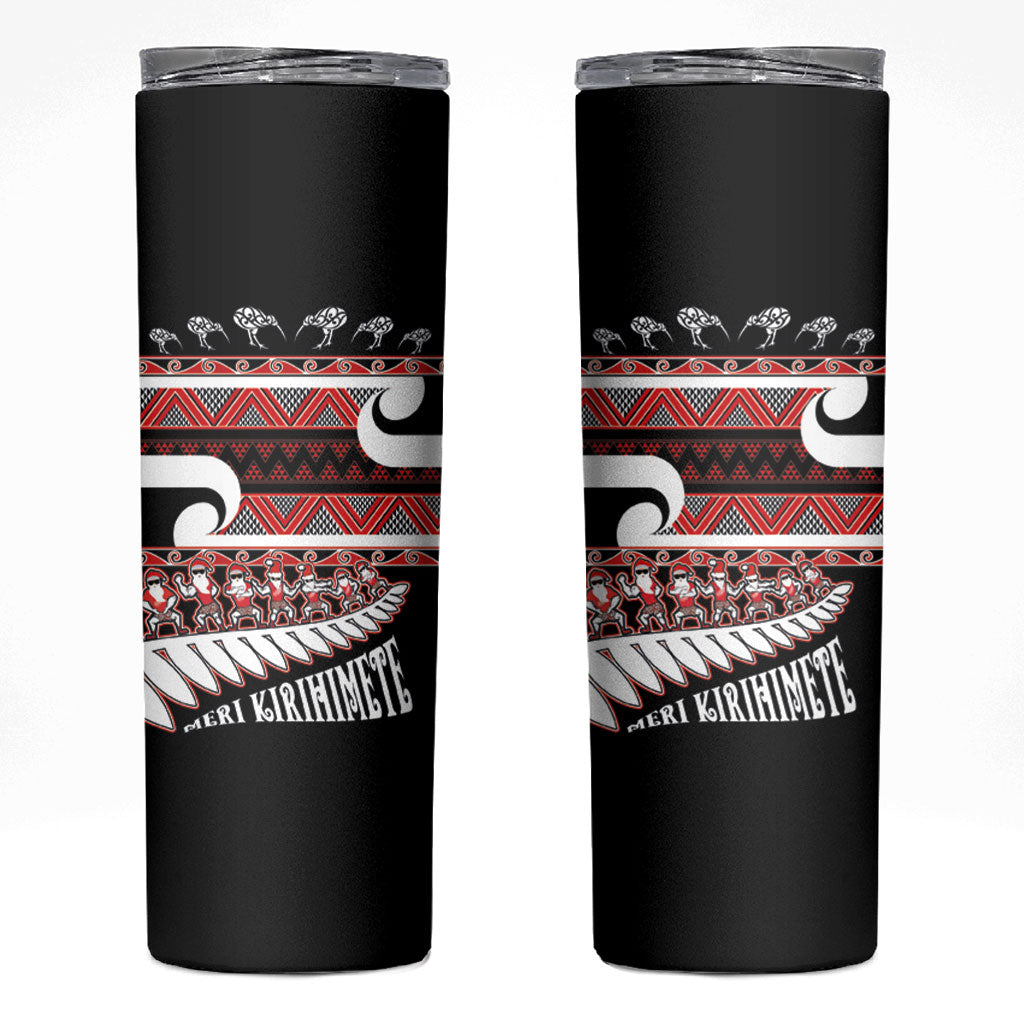 New Zealand Christmas Skinny Tumbler Funny Santa Claus Haka Dance with Tukutuku LT03 Multicolor - Polynesian Pride