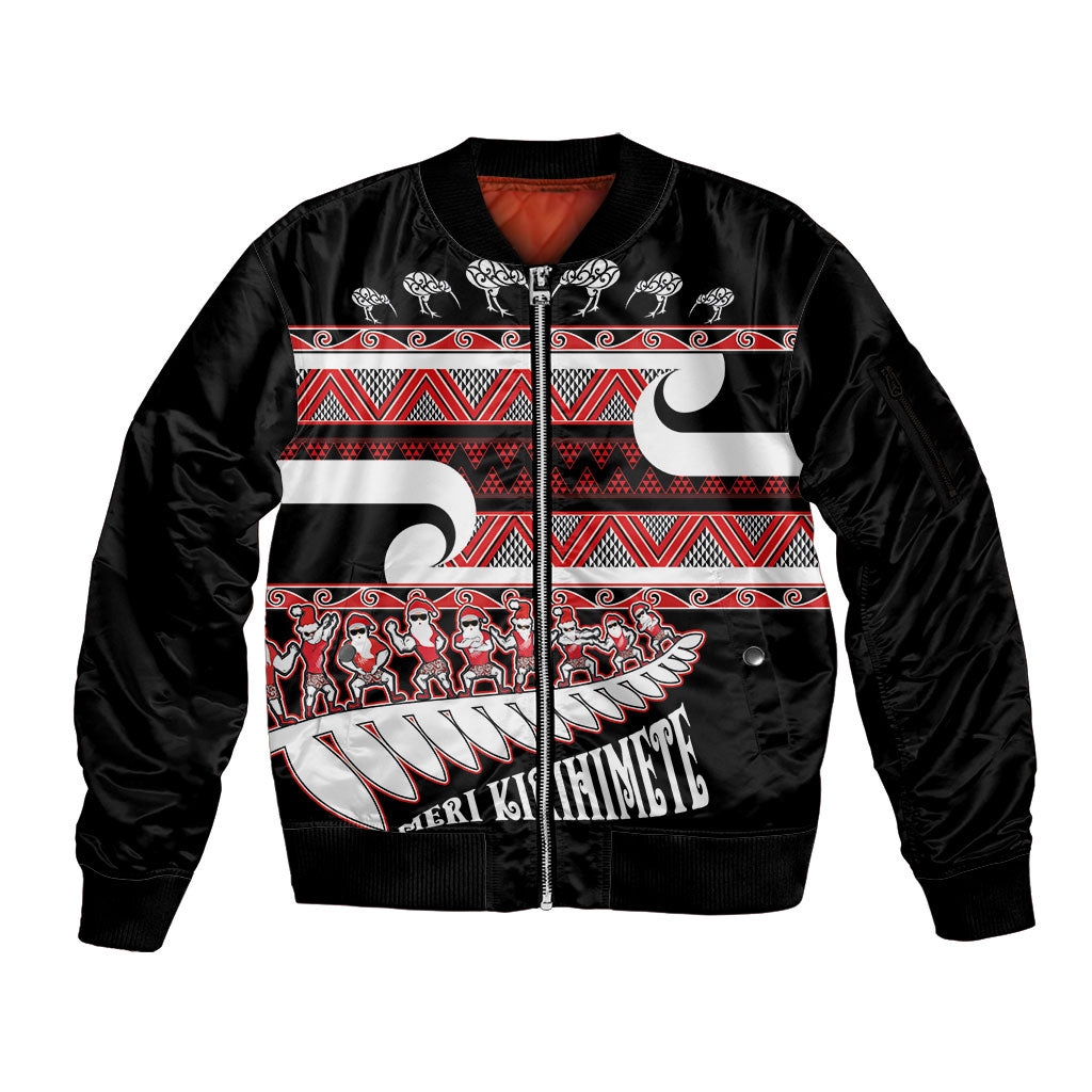 New Zealand Christmas Sleeve Zip Bomber Jacket Funny Santa Claus Haka Dance with Tukutuku LT03 Unisex Multicolor - Polynesian Pride