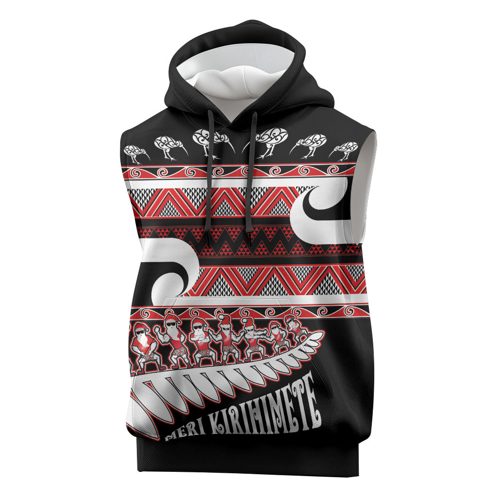 New Zealand Christmas Sleeveless Hoodie Funny Santa Claus Haka Dance with Tukutuku LT03 Multicolor - Polynesian Pride