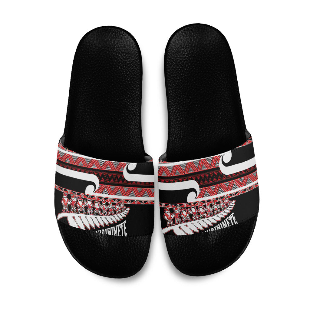 New Zealand Christmas Slide Sandals Funny Santa Claus Haka Dance with Tukutuku LT03 Multicolor - Polynesian Pride