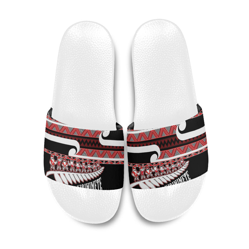 New Zealand Christmas Slide Sandals Funny Santa Claus Haka Dance with Tukutuku LT03 Multicolor - Polynesian Pride