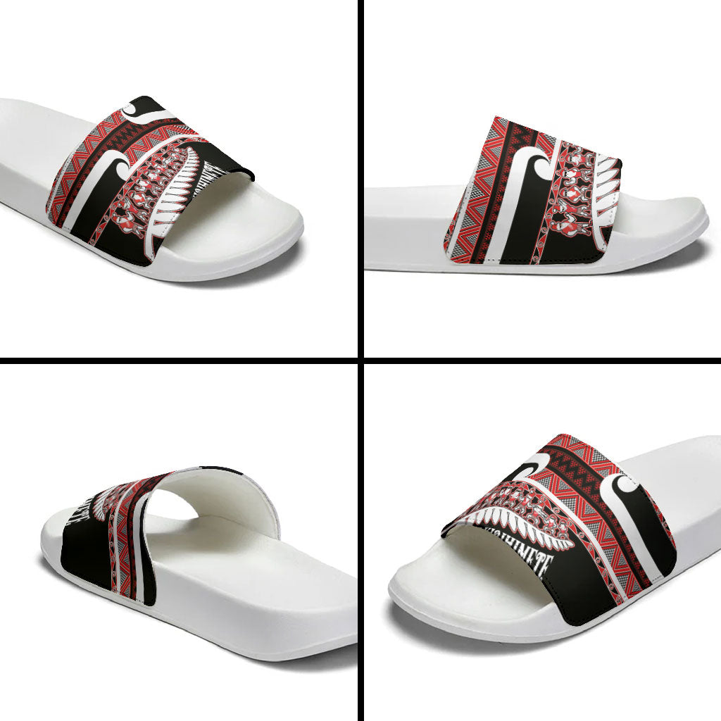 New Zealand Christmas Slide Sandals Funny Santa Claus Haka Dance with Tukutuku LT03 - Polynesian Pride