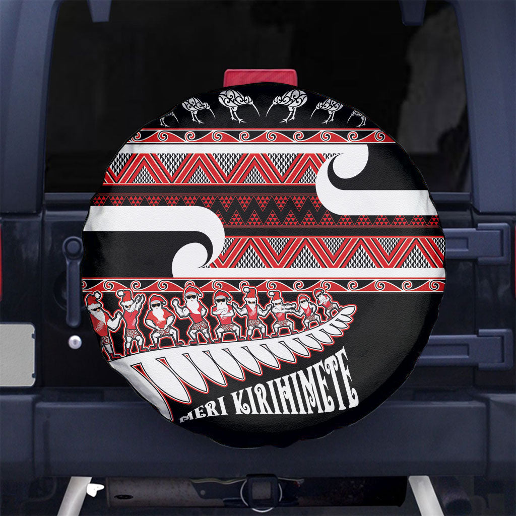 New Zealand Christmas Spare Tire Cover Funny Santa Claus Haka Dance with Tukutuku LT03 No hole Multicolor - Polynesian Pride