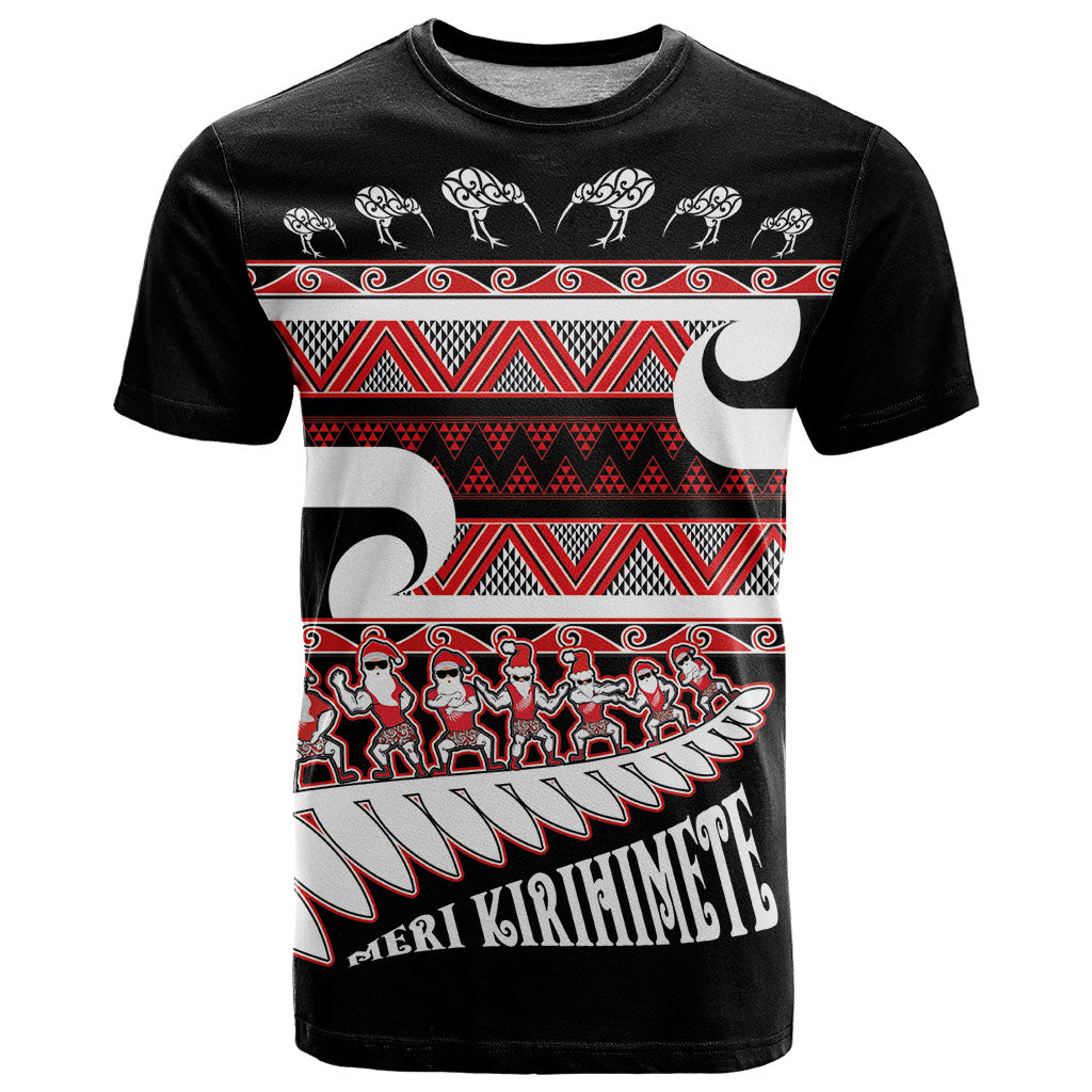 New Zealand Christmas T Shirt Funny Santa Claus Haka Dance with Tukutuku LT03 Multicolor - Polynesian Pride