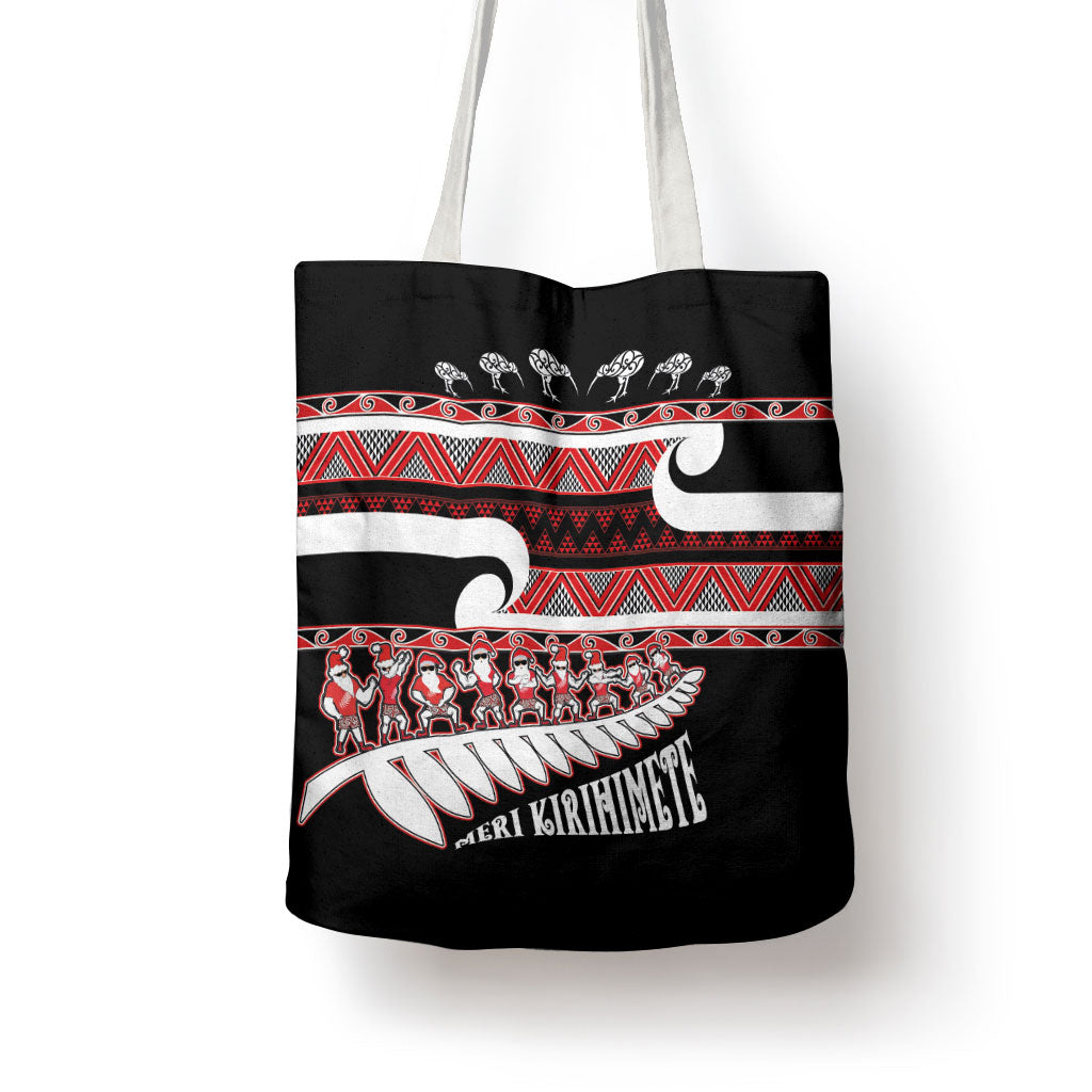 New Zealand Christmas Tote Bag Funny Santa Claus Haka Dance with Tukutuku LT03 - Polynesian Pride