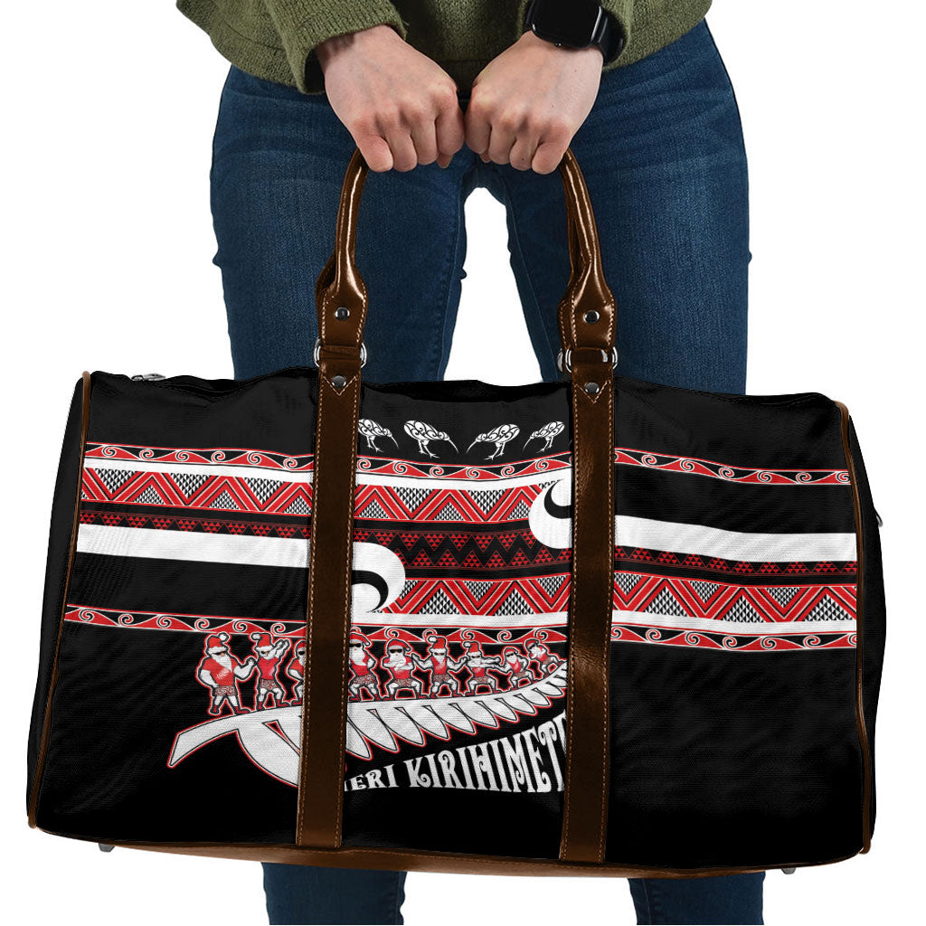 New Zealand Christmas Travel Bag Funny Santa Claus Haka Dance with Tukutuku LT03 Multicolor - Polynesian Pride