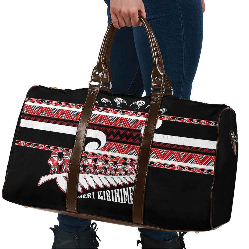 New Zealand Christmas Travel Bag Funny Santa Claus Haka Dance with Tukutuku LT03 - Polynesian Pride