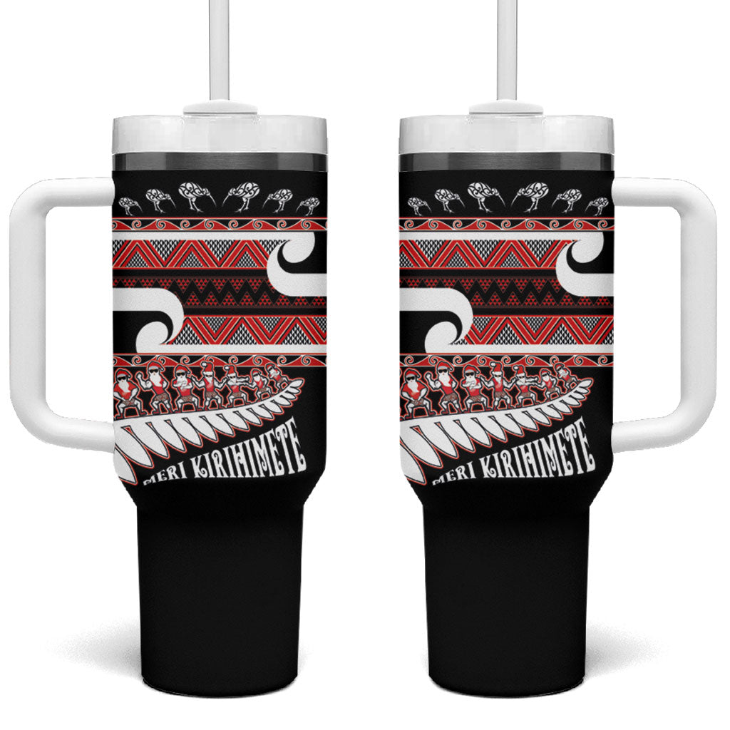 New Zealand Christmas Tumbler With Handle Funny Santa Claus Haka Dance with Tukutuku LT03 One Size: 40 oz Multicolor - Polynesian Pride