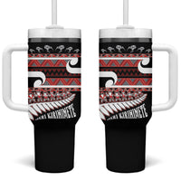 New Zealand Christmas Tumbler With Handle Funny Santa Claus Haka Dance with Tukutuku LT03 One Size: 40 oz Multicolor - Polynesian Pride