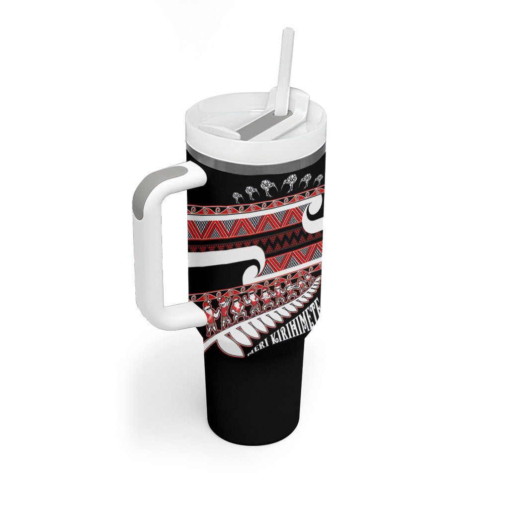 New Zealand Christmas Tumbler With Handle Funny Santa Claus Haka Dance with Tukutuku LT03 - Polynesian Pride