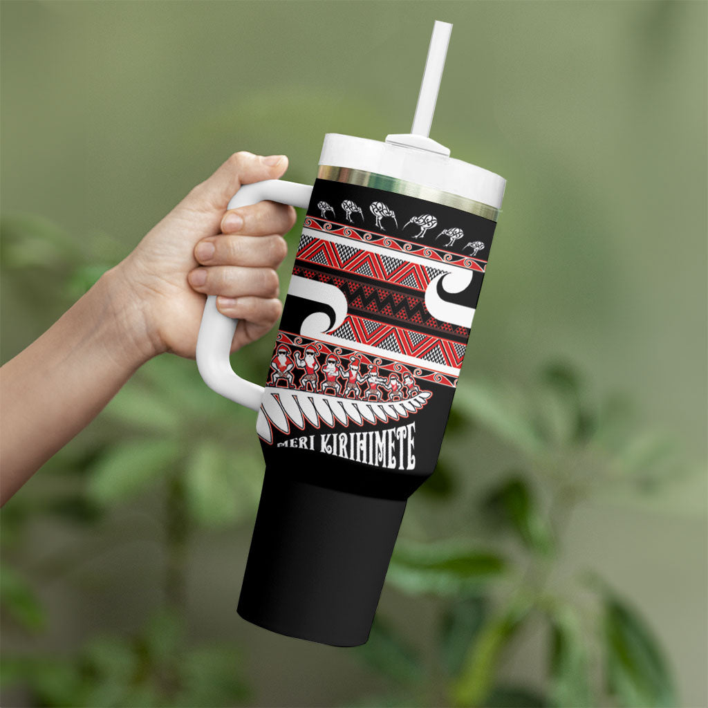 New Zealand Christmas Tumbler With Handle Funny Santa Claus Haka Dance with Tukutuku LT03 - Polynesian Pride