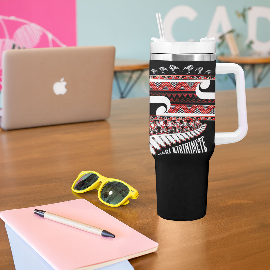 New Zealand Christmas Tumbler With Handle Funny Santa Claus Haka Dance with Tukutuku LT03 - Polynesian Pride