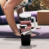 New Zealand Christmas Tumbler With Handle Funny Santa Claus Haka Dance with Tukutuku LT03 - Polynesian Pride
