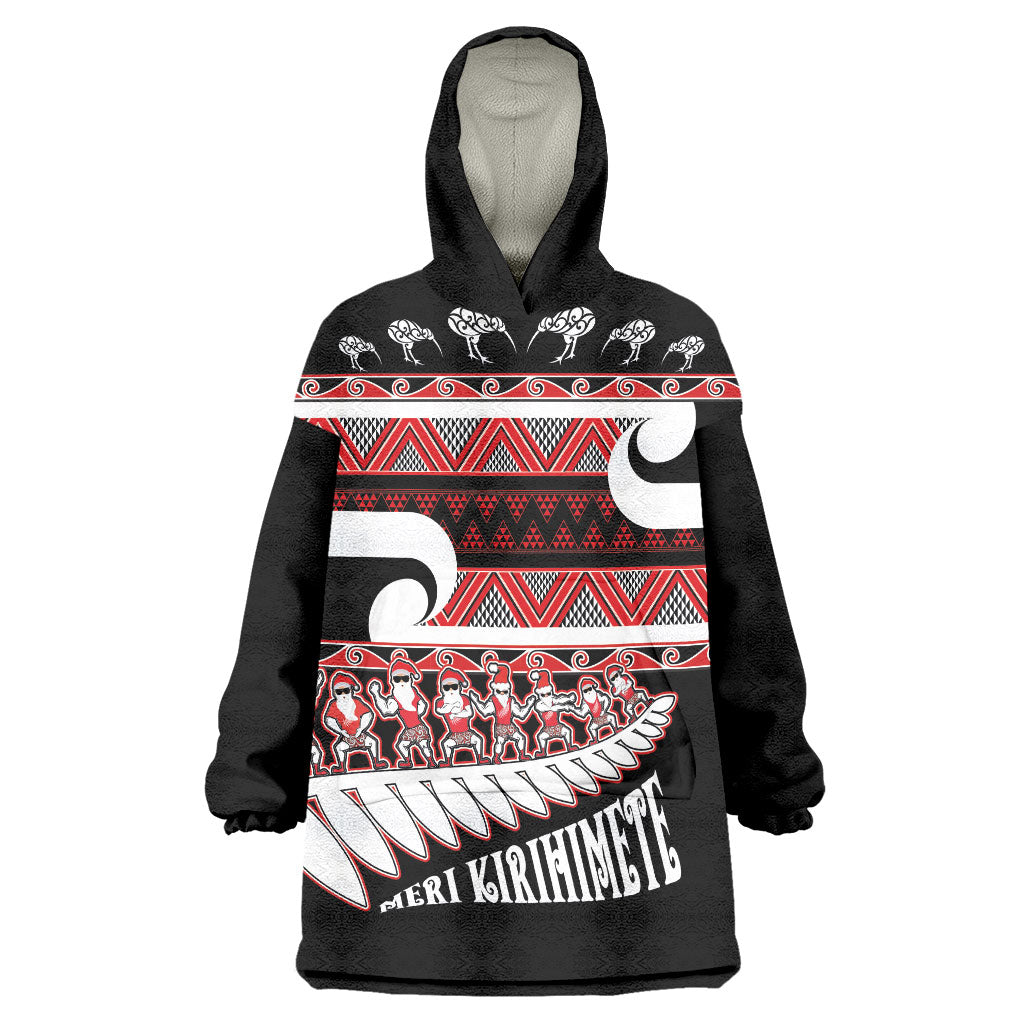 New Zealand Christmas Wearable Blanket Hoodie Funny Santa Claus Haka Dance with Tukutuku LT03 One Size Multicolor - Polynesian Pride