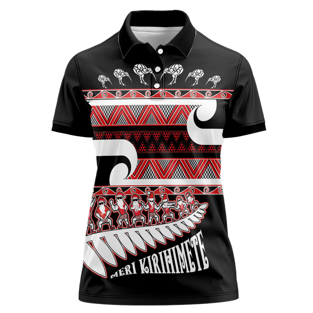 New Zealand Christmas Women Polo Shirt Funny Santa Claus Haka Dance with Tukutuku LT03 Female Multicolor - Polynesian Pride