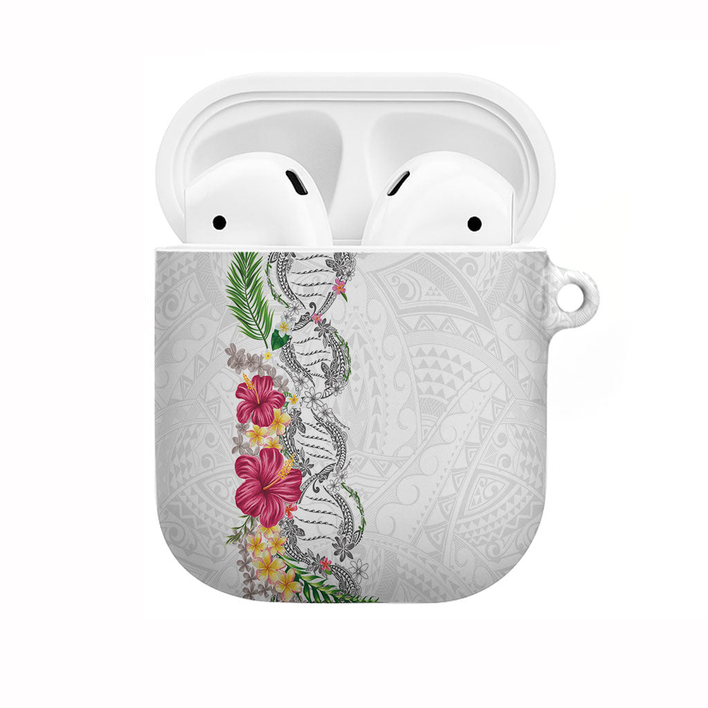 Hawaii DNA Kakau Tattoo AirPods Case with Plumeria and Hibiscus Tropical Plants White Color LT03 White - Polynesian Pride