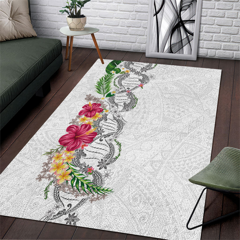 Hawaii DNA Kakau Tattoo Area Rug with Plumeria and Hibiscus Tropical Plants White Color LT03 White - Polynesian Pride