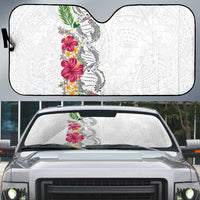 Hawaii DNA Kakau Tattoo Auto Sun Shade with Plumeria and Hibiscus Tropical Plants White Color LT03 White - Polynesian Pride