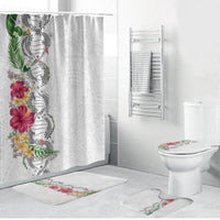 Hawaii DNA Kakau Tattoo Bathroom Set with Plumeria and Hibiscus Tropical Plants White Color LT03 Bathroom Set (4 pcs) White - Polynesian Pride