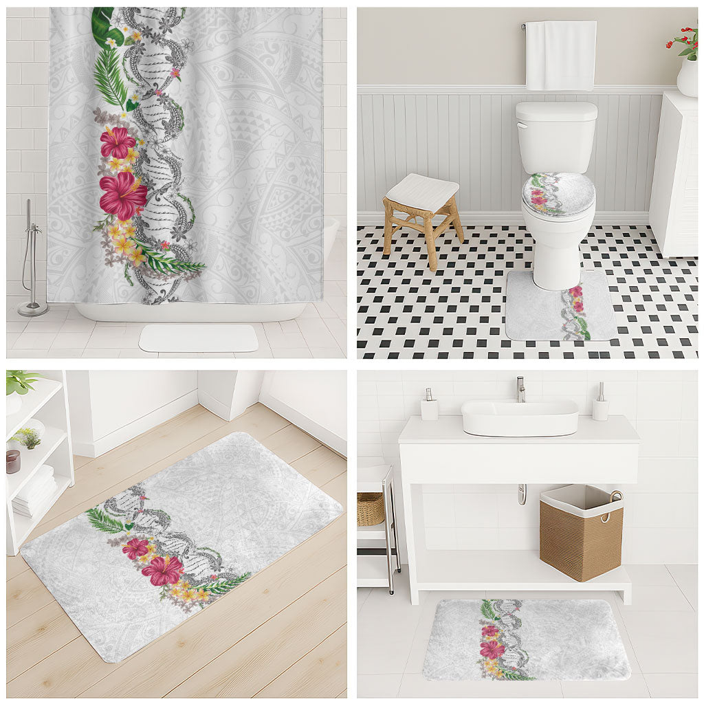 Hawaii DNA Kakau Tattoo Bathroom Set with Plumeria and Hibiscus Tropical Plants White Color LT03 - Polynesian Pride