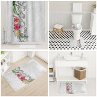Hawaii DNA Kakau Tattoo Bathroom Set with Plumeria and Hibiscus Tropical Plants White Color LT03 - Polynesian Pride