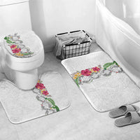 Hawaii DNA Kakau Tattoo Bathroom Set with Plumeria and Hibiscus Tropical Plants White Color LT03 Mat Set Only (3 pcs) One Size White - Polynesian Pride