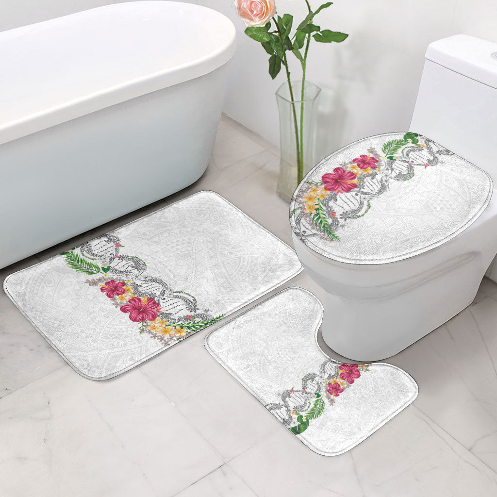Hawaii DNA Kakau Tattoo Bathroom Set with Plumeria and Hibiscus Tropical Plants White Color LT03 - Polynesian Pride