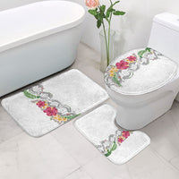 Hawaii DNA Kakau Tattoo Bathroom Set with Plumeria and Hibiscus Tropical Plants White Color LT03 - Polynesian Pride