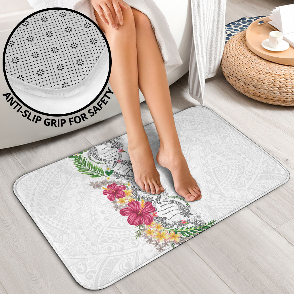 Hawaii DNA Kakau Tattoo Bathroom Set with Plumeria and Hibiscus Tropical Plants White Color LT03 - Polynesian Pride
