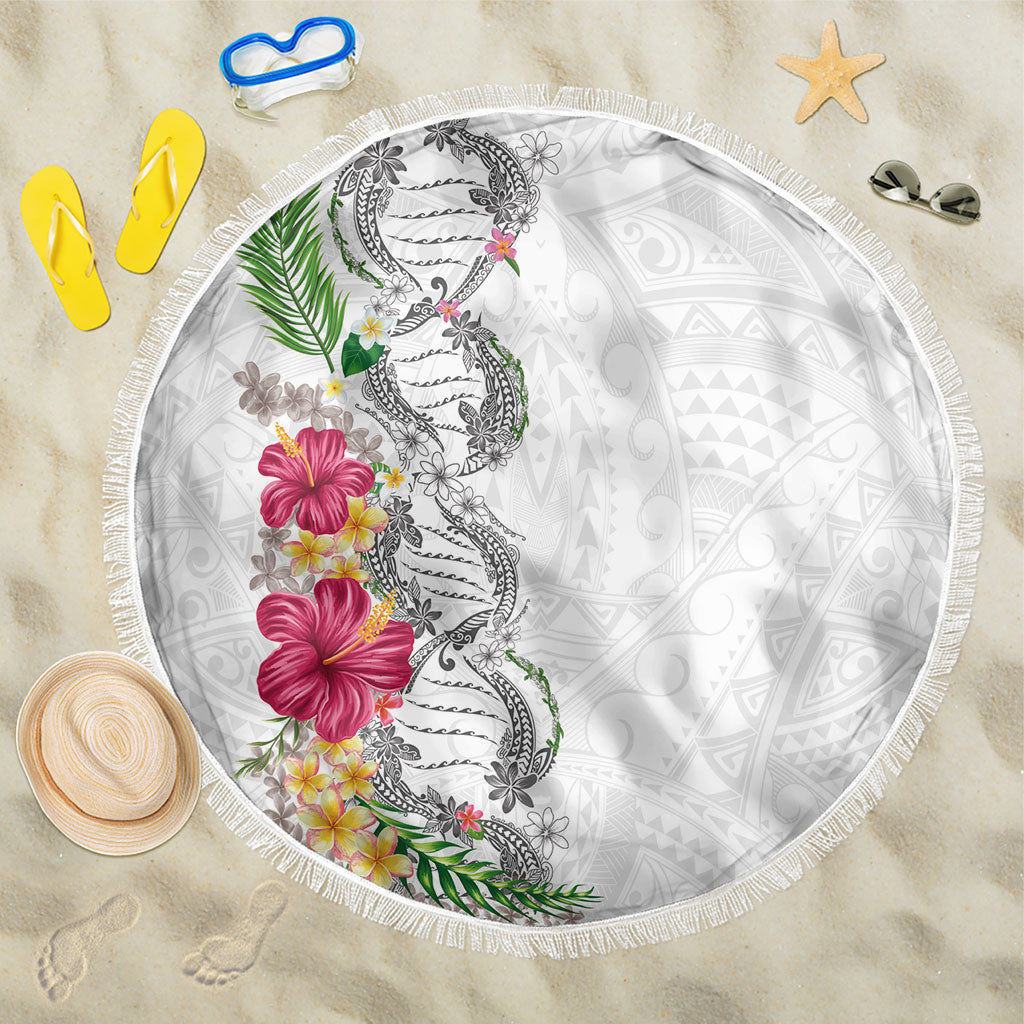 Hawaii DNA Kakau Tattoo Beach Blanket with Plumeria and Hibiscus Tropical Plants White Color LT03 One Size 150cm White - Polynesian Pride
